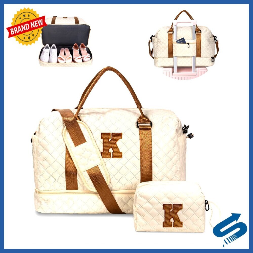 Personalized Monogram Weekender Bag with Shoe Compartment Trolley Sleeve Travel